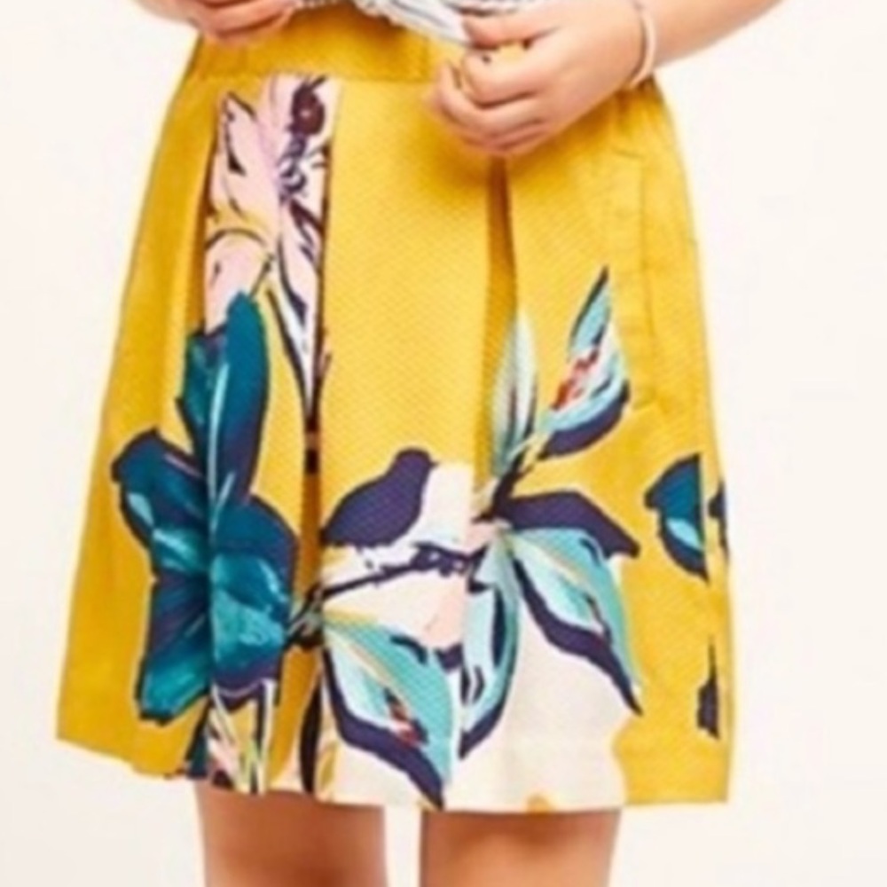 Anthropologie Yellow Floral A-Line Skirt